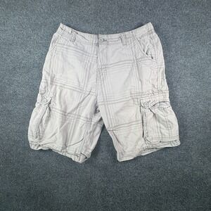 Arizona Jean Company Cargo Shorts Men 33x11 Gray Plaid Cotton Flat Front Pockets